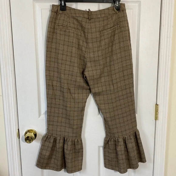 Lucca brown plaid hi rise cropped dress pants medium - Picture 2 of 6
